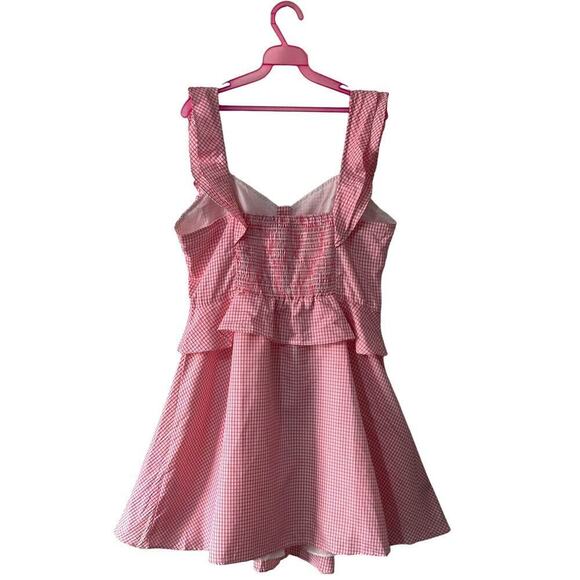 Gianni Bini Pink Gingham Mini Dress Coquette Preppy Size L Sleeveless Ruffle - Picture 2 of 7